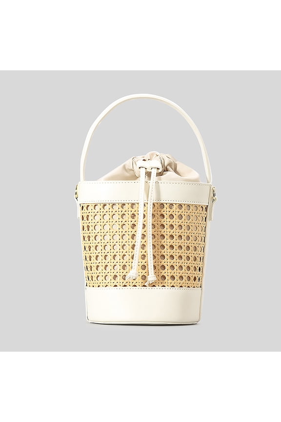 Hand Woven Rattan Hollow Drawstring Shoulder Crossbody Bag Stylish Seaside Holiday Handbag For Women