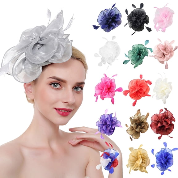 CAIXIA Handmade Fascinator Hat with Veil Feathers - Elegant Headband for Tea Party, Cocktail & Royal Horse Race