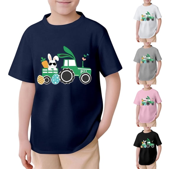 CAIXIA Happy Easter Day Shirt for Toddlers Boys Girls Kids, Funny Hip Hop Bunny Excavator Short Sleeve Tee Soft Combed Cotton
