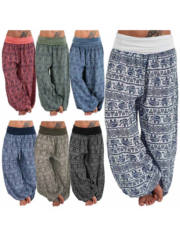 Harem Pants Women – Boho Elephant Pants High-Waisted Hippie Clothes with Pockets for Yoga