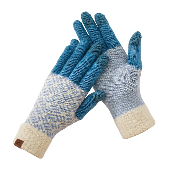 CAIXIA Heated Gloves For Women Japanese Style Knitted Thermal Gloves Lined Winter Mittens for Outdoor Cycling Skiing with Five Finger Touchscreen Capability,Sky Blue