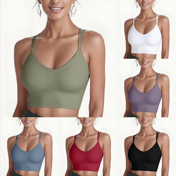 CAIXIA High Impact Sports Bras for Women No Underwire Wireless Bras for Women Deep V Neck Push Up Seamless Bras for Women Comfort Sport Bras for Women T-Shirt Bralette
