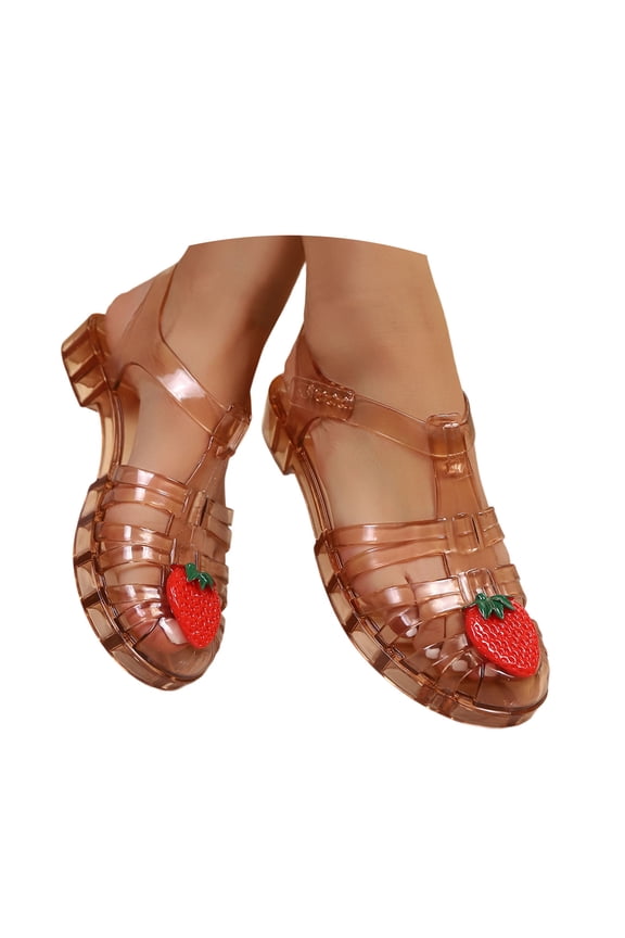 Hiking Sandals Women Women's Transparent Jelly Slide Sandals Summer Casual Beach Water Shoes Lightweight Flat Leisure Footwear,Brown