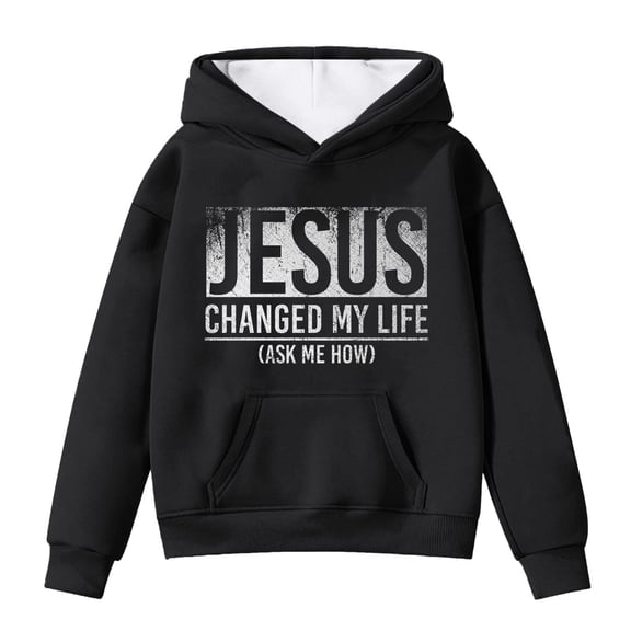 CAIXIA Hoodies For Girls Christian Clothing Girls Boys Girls Long Sleeve Hooded Pullover With Front Pocket Print Cozy Winter Wear Soft Casual Sweatshirt For Fall And Cold Weather,Black