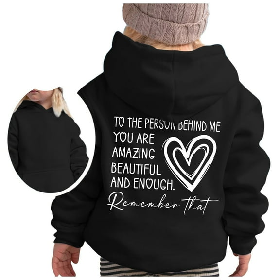 CAIXIA Hoodies For Teen Girls Cotton,Girl's Hoodie Long Sleeve Soft Sweatshirt Graphic Hoody Kids Cute Pullovers Top Clothes For Girls,12-13 Years,Black
