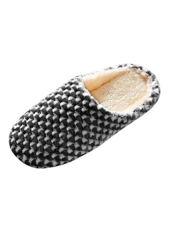 House Slippers for Women Men Knit Memory Foam Arch Support Wide Widths Sherpa Lining on Solid Color Cute Soft Indoor Outdoor House Shoes Gifts for Him