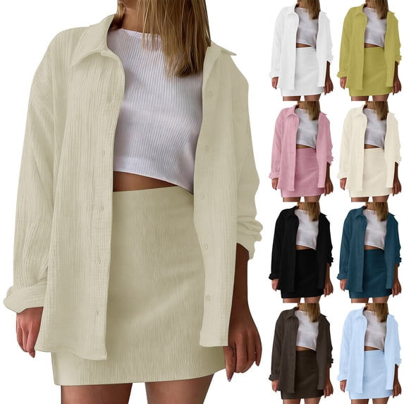 CAIXIA Jogger Sets For Women 2 Piece Women's Casual Long Sleeve Top And Layered Skirt Set Elegant Soft 2 Piece Outfit
