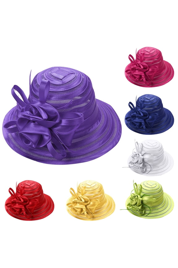 Kentucky Derby Hats Large Lady Headwear Tea Party Outfit Flat Top Hat Adjustable Wide Brim Fascinator Derby Hats Flower Bridal Shower Hat