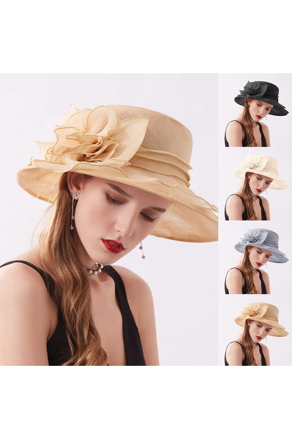 Kentucky Derby Hats Organza Veil Feather Tea Party Flat Top Church Hat Wide Brim Fascinator Hat Church Tea Party Wedding