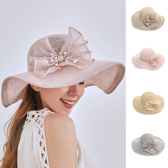 CAIXIA Kentucky Derby Hats for Women Large Flower Tea Party Church Adjustable Wide Brim Fascinator Sun Hat Uv Protection Sun Hat