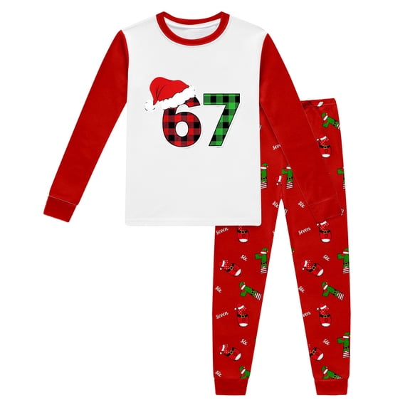 CAIXIA Kids 67 Meme Shirts Pants Set Boys Girls Teens Six Seven Home Christmas Casual Clothes Outfit,Red#4,3-4 Years