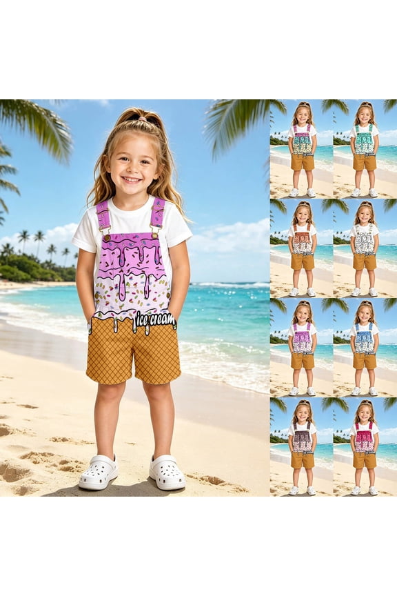 Kids Girls Jumpsuit Rompers Bib Overalls Colorful Ice Tie-Dye Shortalls Suspender Shorts Jeans Pants