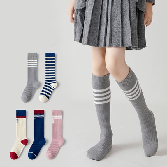 CAIXIA Kids Girls Unisex Knee High School Uniform Dress Socks Seamless Toe with Stripe