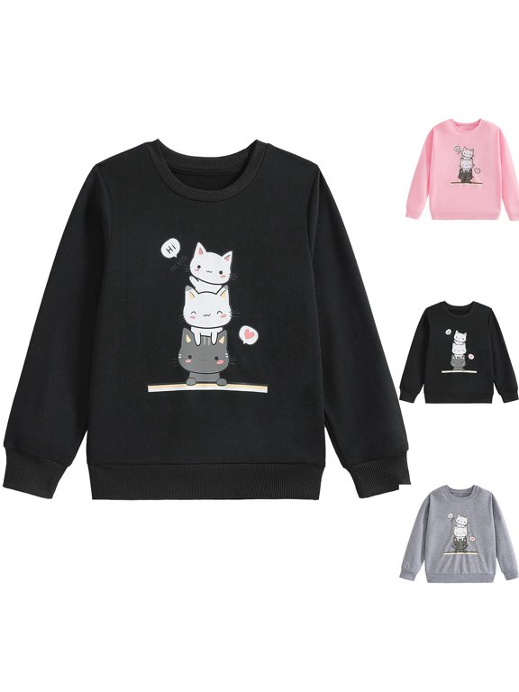 Kids Sweatshirts Girls Crew Neck Quality Long Sleeve Shirts Novelty Print Medium Weight Pullover Y2k Tops Outfits Girl Clothes