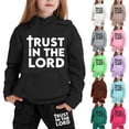 thumbnail image 1 of CAIXIA Kids Sweatsuit Set 2 Piece Pullover Hooded Sweatshirt and Sweatpants Athletic Girls 2 Piece Outfits Bow Graphic Outfits Casual Girls Clothes Fall Set, 1 of 4