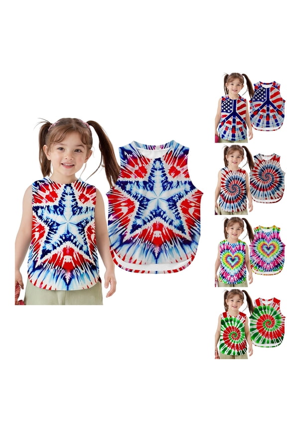 Kids Tie Dye Tank Tops Boys Girls Sleeveless Shirt Toddler Boys Tank Tops Rainbow Tie Dye Shirt Summer Casual Outfits