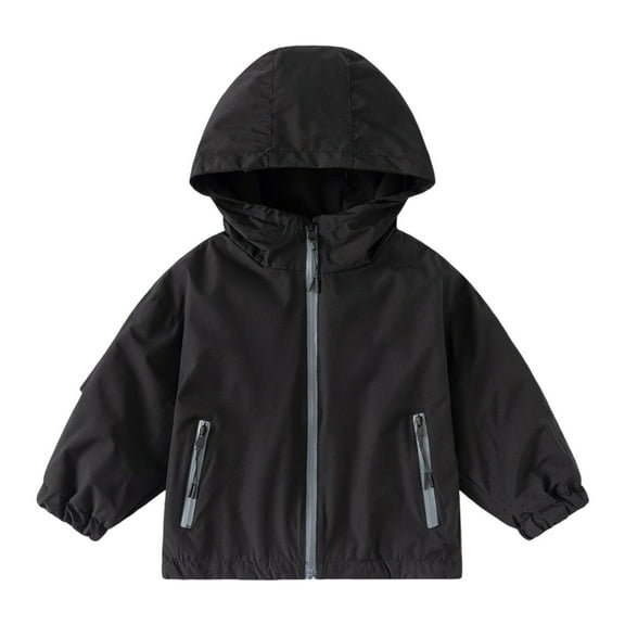 CAIXIA Kids Windbreaker Hooded Coat,Boys Windbreaker Jacket For Kids Lightweight Hooded Zipper Coat Outdoor Casual School Jacket For Boys,Black,2-3 Years