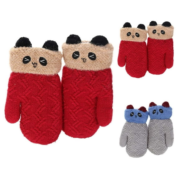 CAIXIA Kids Winter Gloves Age 5-7 Children's Gloves Winter Boys And Girls Household Plus Gloves Warm Cute Gloves,Red