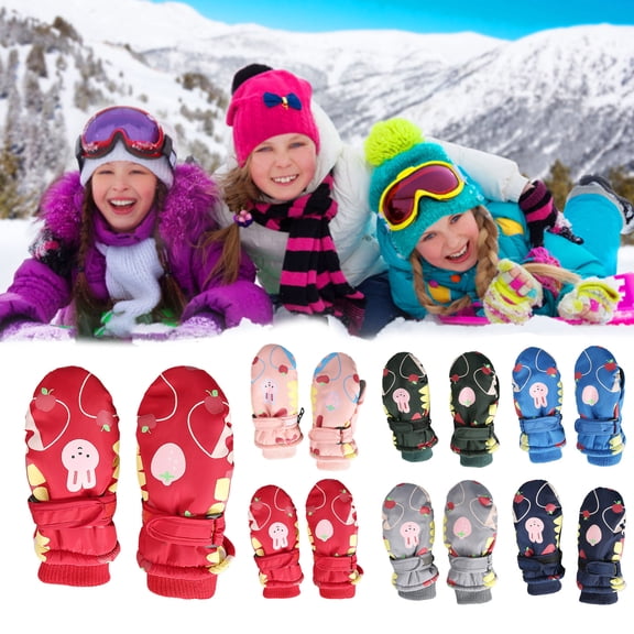 CAIXIA Kids Winter Gloves Children Gloves Girls Boys Cartoon Rabbit Mittens Winter Warm Thick Windproof Ski Gloves,Pink