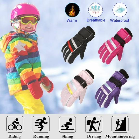 CAIXIA Kids Winter Warm Gloves Years Skating Girls For 712 Suit Windproof Gloves Ski Outdoor Kids Old Snowboarding Warm Winter Boys Kids Gloves & Mittens,Hot Pink