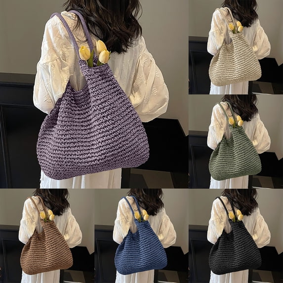CAIXIA Large Capacity Woven Tote Shoulder Bag Spacious Casual Handbag ...