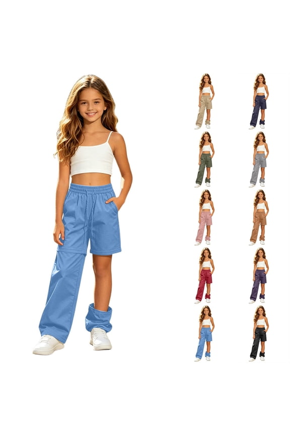 Lightweight Cargo Pants for Girls Kid Convertible Water-Resistant Zip-Off Outdoor Pants with Drawstring Pockets Back To Clothes Boys Clothes