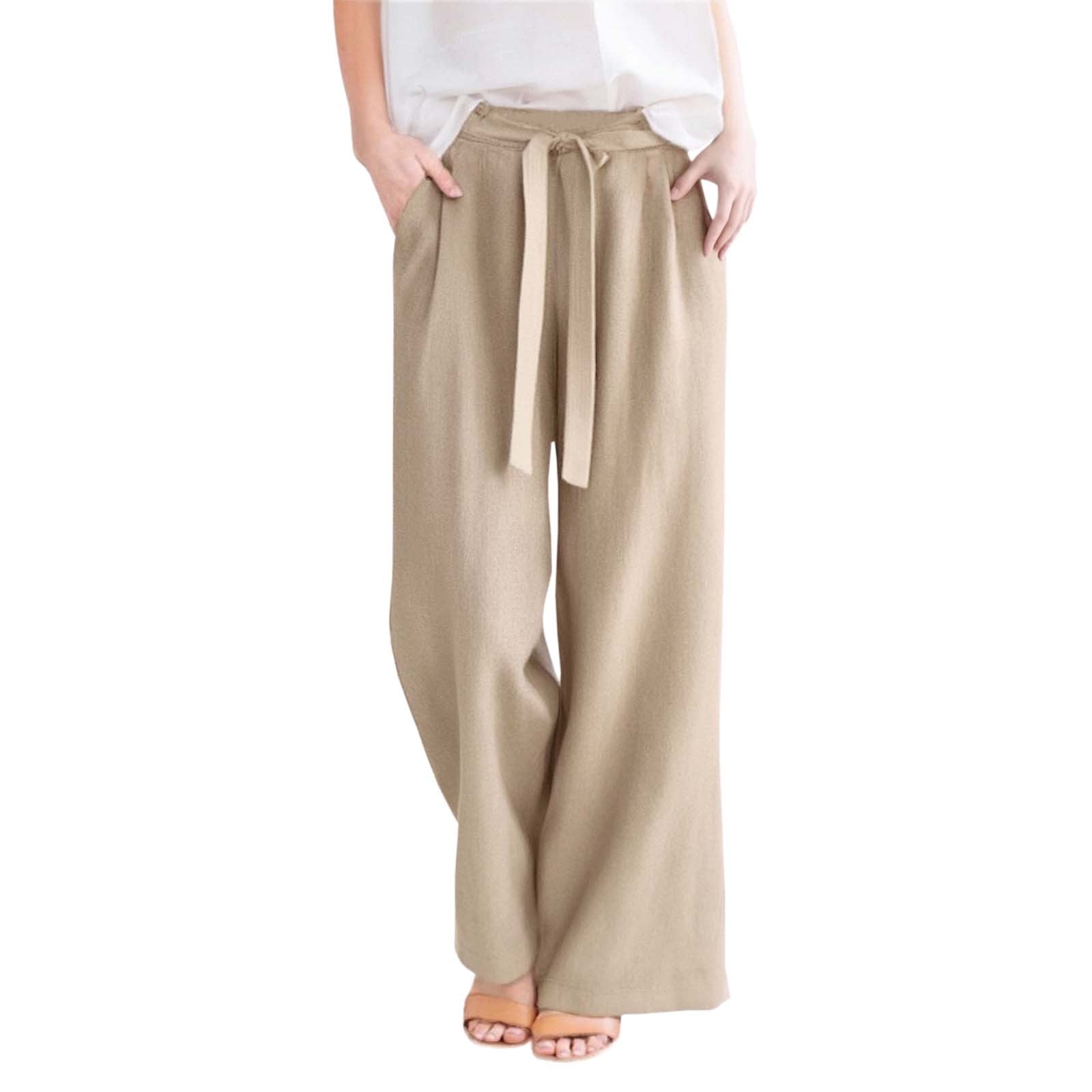 CAIXIA Linen Pants Women Wide Leg Linen Pants for Women High Waisted ...