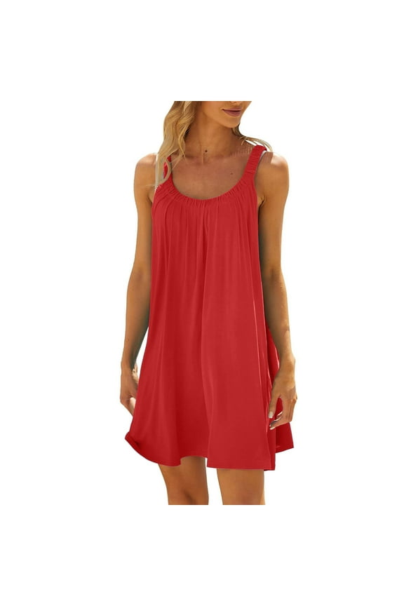 Long Dresses For Women Women's Casual Beach Mini Dress Solid Color Sleeveless Backless Camisole Summer Relaxation Wear