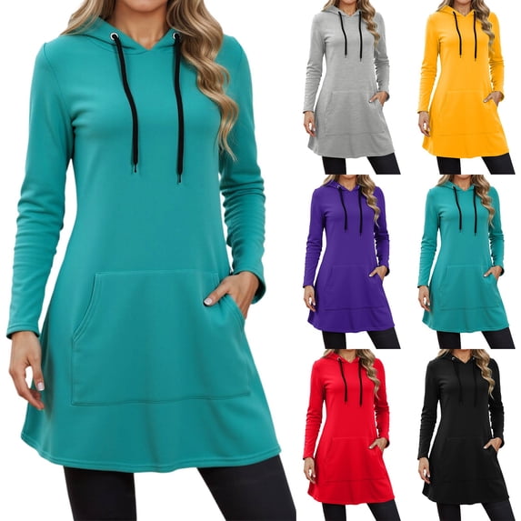 CAIXIA Long Lightweight Hoodies for Women Pullover Lined Classic-Fit Comfort Tops Long Sleeve Going Out Embroidered Sweatshirts Women with Kangaroo Pocket 2026 Fall Winter Clothes