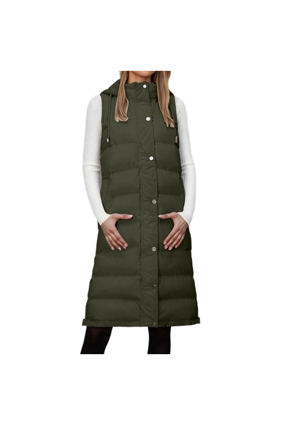 Long Puffer Vest Women With Hood Sleeveless Down Vest Warm Jacket Winter Coat With Pockets Sleeveless Tank Tops For Women,Beige