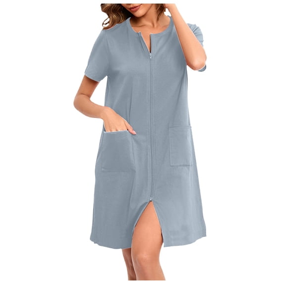 CAIXIA Long Robes For Women Plus Size Women's Soft Casual Nightgown Loose Fit Short Sleeve Sleepwear Comfortable Robe for Home