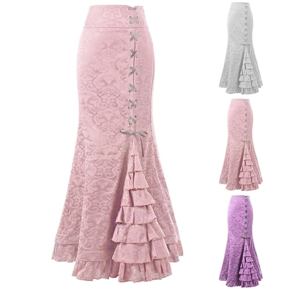 CAIXIA Long Skirts for Women Plus Size Column Color Block Comfort Coverage Flowy Maxi Skirt Summer Boho Pleated Beach Long Skirts with Pockets