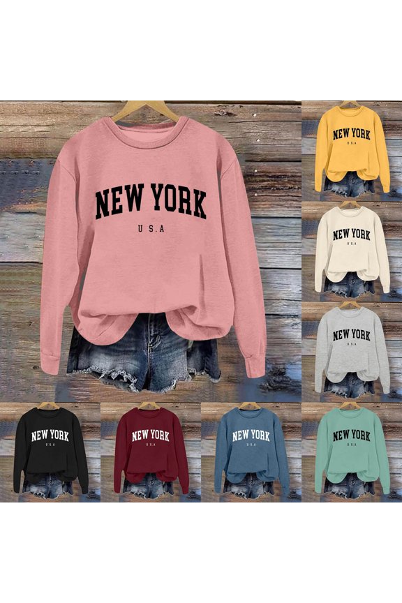 Long Sweatshirts for Women Loose Fit Cotton Crew Neck Long Sleeve Sweaters Top Pullover Solid Color Womens Sweaters Fashion Fall Winter Clothes