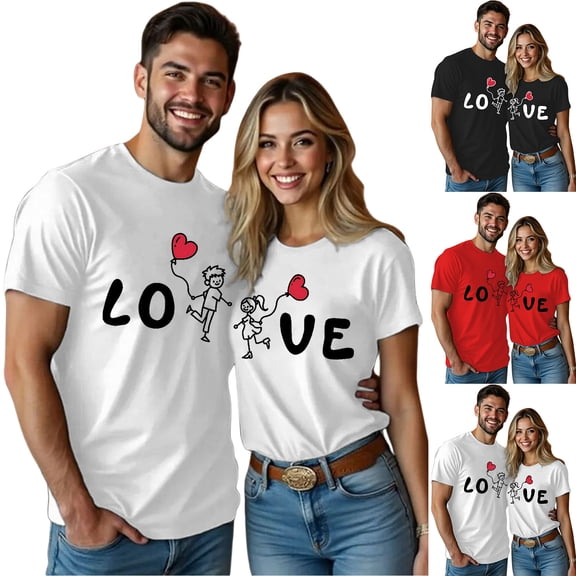 CAIXIA Matching Couple Love - Lo Ve - Valentine T-Shirt Matching Shirts For Couples, Valentine’s Day, Wedding, Funny Tees Couples,Men/XL