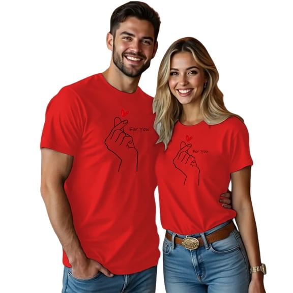 CAIXIA Matching Couples Shirt Cute Heart Shaped Graphic Tshirt Funny Letter Print Casual Short Sleeve Tee Tops,Unisex/M