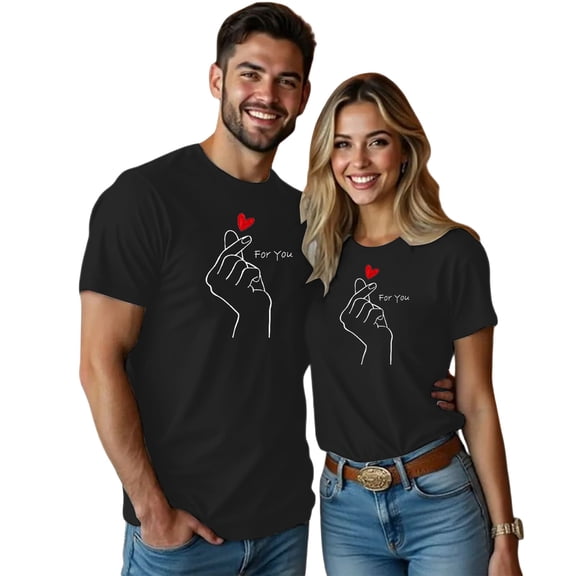 CAIXIA Matching Couples Shirt Cute Heart Shaped Graphic Tshirt Funny Letter Print Casual Short Sleeve Tee Tops,Unisex/M