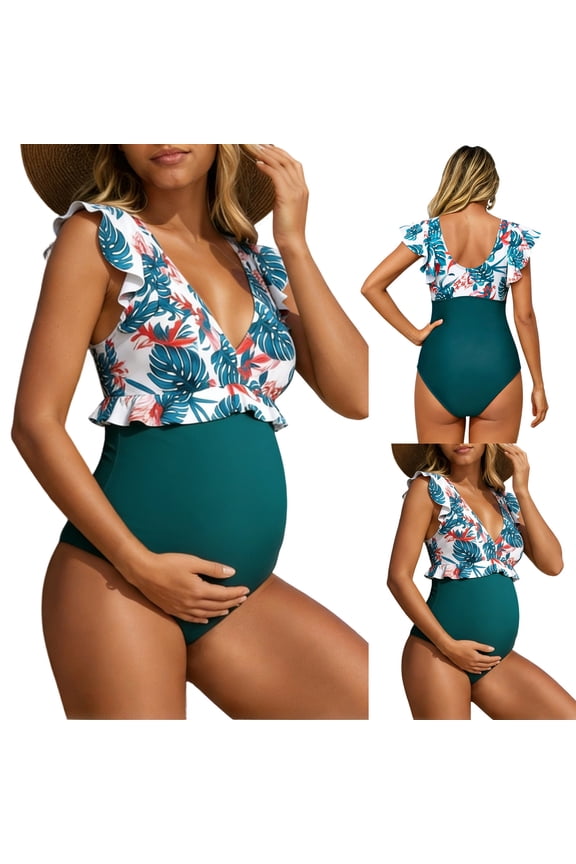 CAIXIA Maternity One Piece Swimwear Front Cross Pregnancy Swimsuit Bathing Suit Maternity Bikini