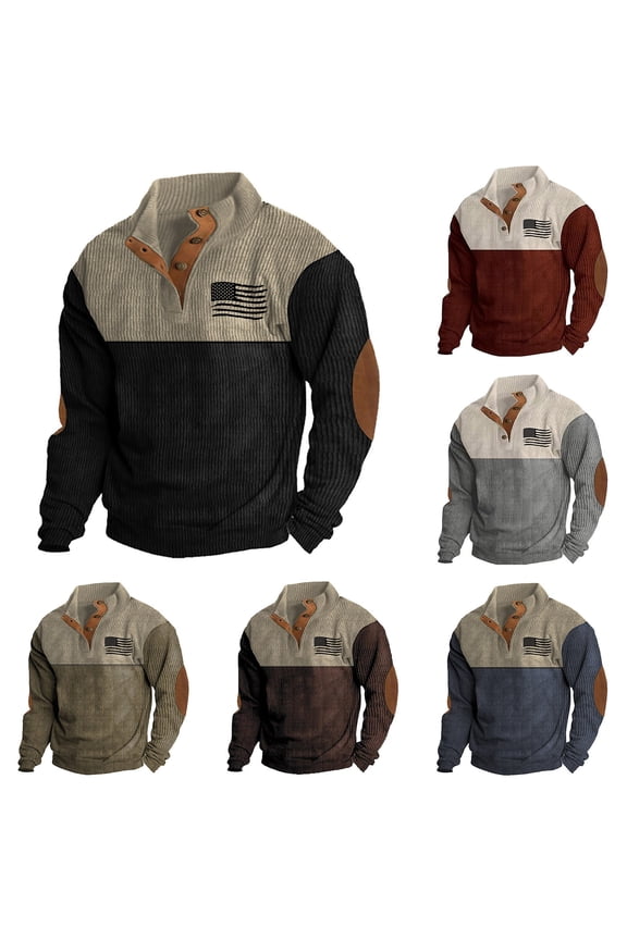 Mens Casual Corduroy Sweatshirt Long Sleeve Stand Collar 1/4 Button Up Pullover Fall Polo Sweaters,Navy