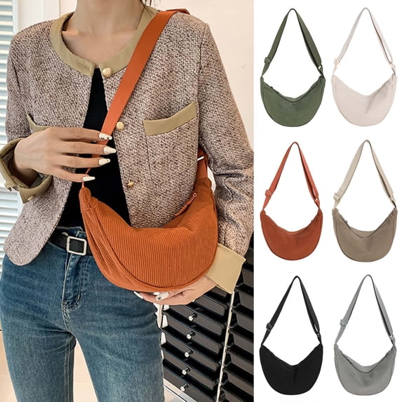 CAIXIA Messenger Bag For WomenSolid Color Corduroy Dumpling Crossbody Bag, Lightweight Canvas Underarm Shoulder Messenger Purse