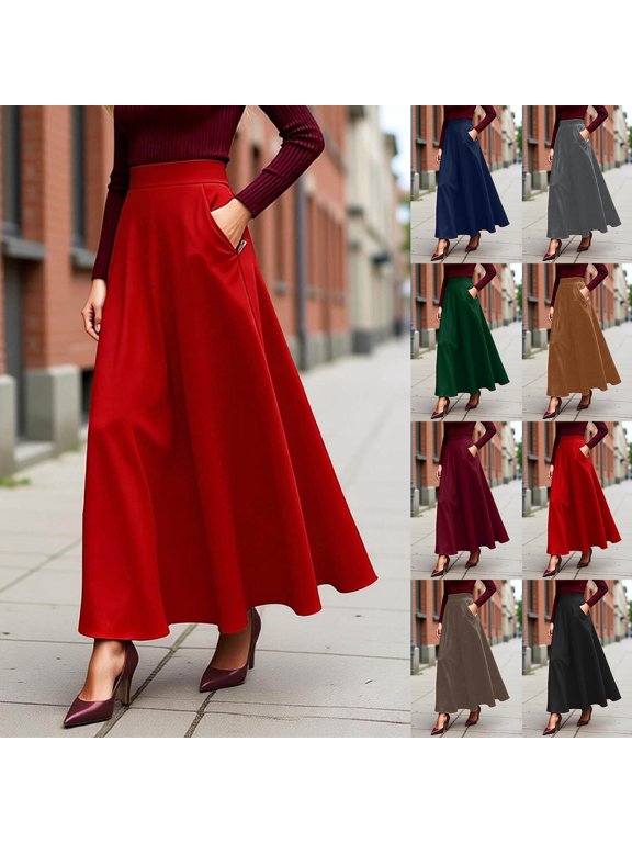 CAIXIA Midi Skirts for Women Boho Classic Striped Soft Women's Flowy Handkerchief Hemline Midi Skirt