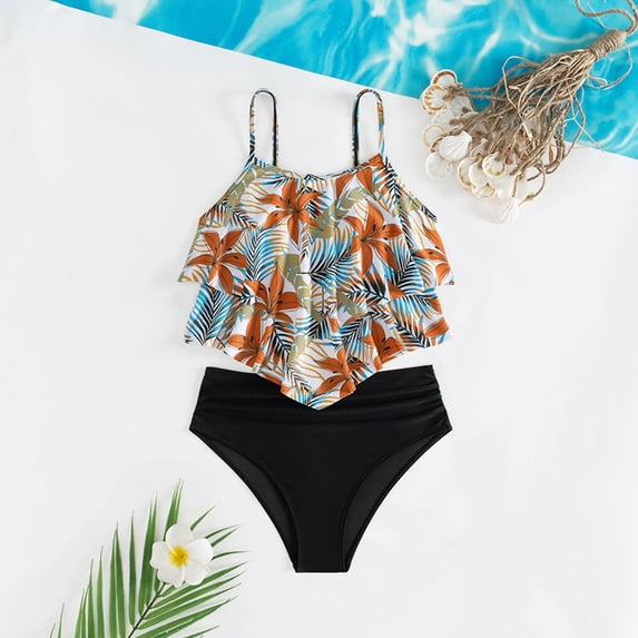 CAIXIA One Piece Swimsuit Girls Adjustable Straps Teen Bathing Suit Colorful Contrast Crossback Cute Ruffle Girls Swimsuit Sparkly Girl Swimwear Swim Suit,13-14 Years