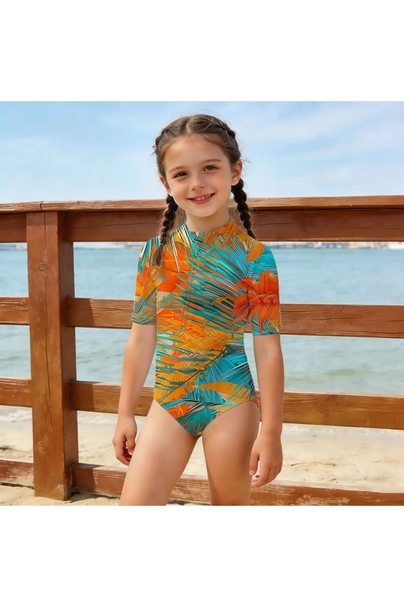 One Piece Swimsuit for Girls Girls Bathing Suit Adjustable Strap Contrast Trim Athletic Swimsuits Cute Ruffle Trim Wrap Tie Back Quickdry Swimwear Upf 50+ Sun Protection