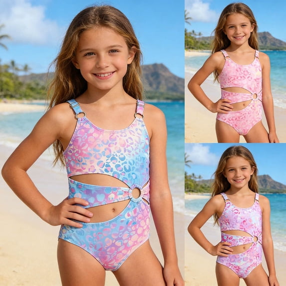 CAIXIA One Piece Swimsuit Girls Tie-Straps Bathing Suit Girls Hawaiian Cutout Ruffle Ruched Girls Swimsuit Quick-Dry Swimwear for Teen Girls,13 -14