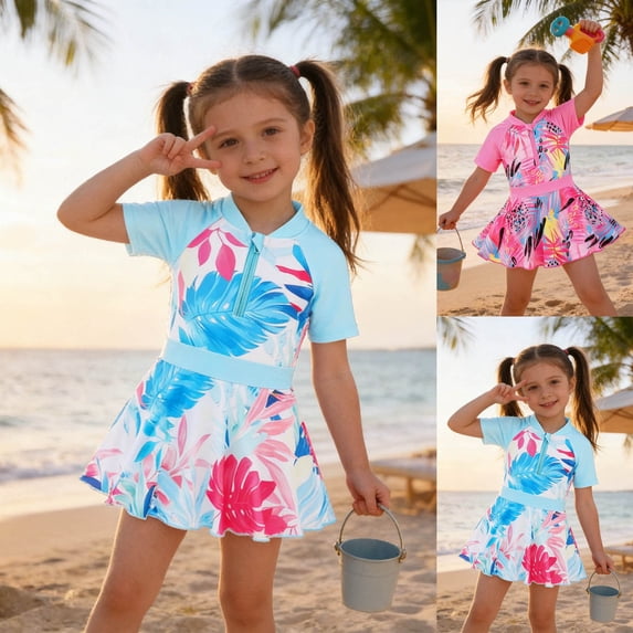 CAIXIA One Piece Swimsuit Teen Girls Ruffled Styles Tropical Stretchable Fabric Upf 50+ Uv Sun Protection Swimsuit One Piece Adjustable Straps Girls Bathing Suit Swimwear