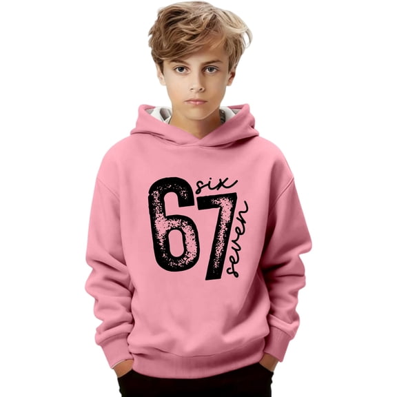 CAIXIA Oversized Hoodies for Girls 6 7 Meme Six Seven Funny Sweatshirt Tops Long Sleeve Jumper 6, 7 Pullover for Teens Fashion Hooded,Pink