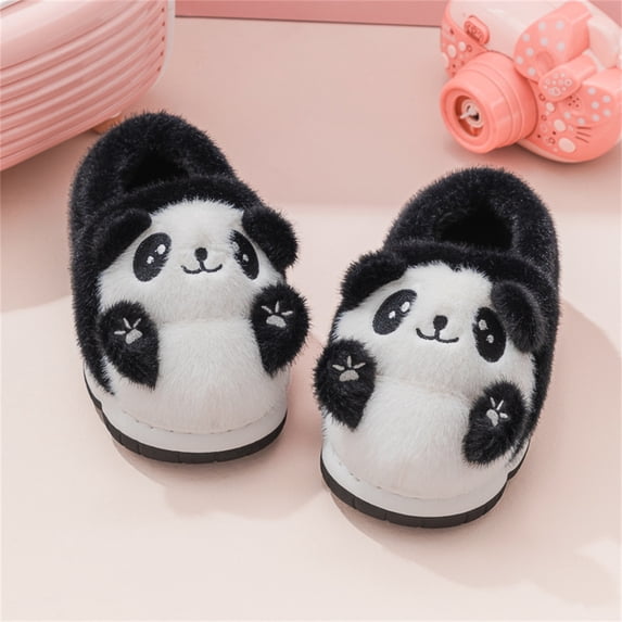 CAIXIA Panda Toddler Kids Slippers with Memory Foam Lined Graphic Print Non- Sole House Shoes Cozy Warm Indoor Shoes Baby Girl Gifts