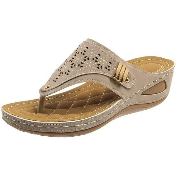 CAIXIA Platform Sandals Women Orthopedic Arch Support Sandals for Women Summer Comfortable Flip Flops Dressy Casual Beach Slippers with Low Heel,Grey