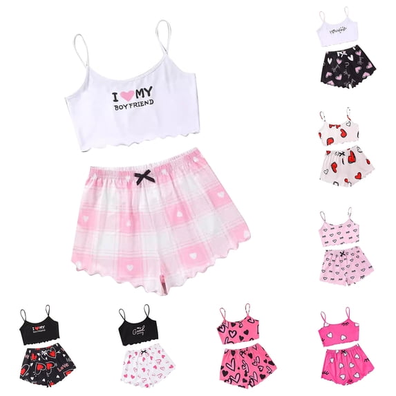 CAIXIA Plus Size Pajamas for Women Set 2 Piece Sleeveless Soft Tank Top and Shorts Lounge Pjs Floral Bow Sets Loungewear Sleepwear with Pockets