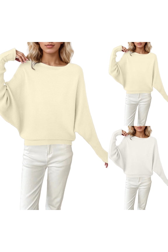 Plus Size Sweaters For Women Oversized Batwing Sleeve Boat Neck Pullover Sweater Soft Knitted Casual Loose Fit Comfortable Long Sleeve Blouse Fall Pullover Sweaters