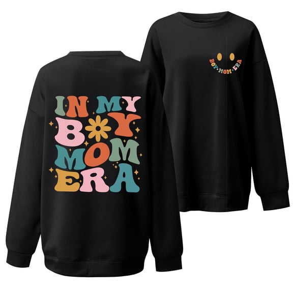 CAIXIA Plus Size Sweatshirts for Women Printed Long Sleeve Crew Neck Long Sleeve Tee Tops Cute Pullover Tops Sweater Womens Clothing,Black